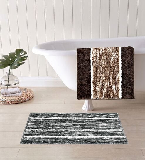Multicolor Microfiber 15X23 Inches Anti-Skid Bath Mat Set Of 2