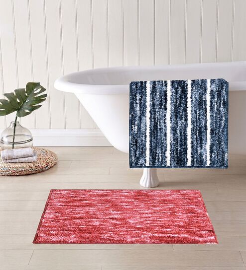 Multicolor Microfiber 15X23 Inches Anti-Skid Bath Mat Set Of 2