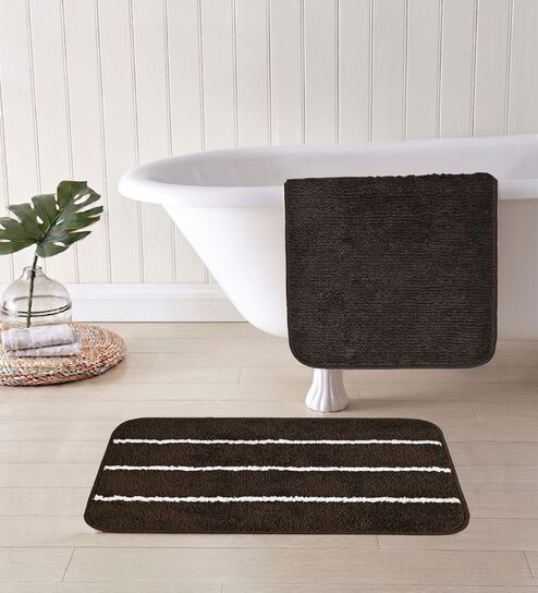 Brown Microfiber 15X23 Inches Anti-Skid Bath Mat Set Of 2