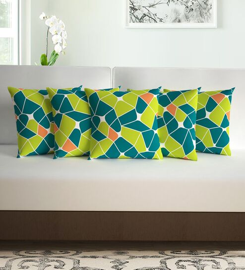 Multicolor Microfiber Abstract 16X16 Inches Cushion Covers Set Of 5