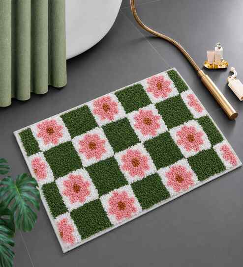 Multicolor Floral Microfibre 24X16 Inches Anti-Skid Bath Mat