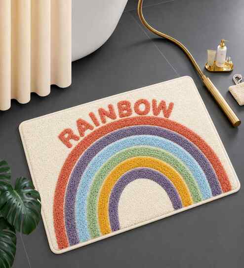Multicolor Rainbow Microfibre 24X16 Inches Anti-Skid Bath Mat-image-24