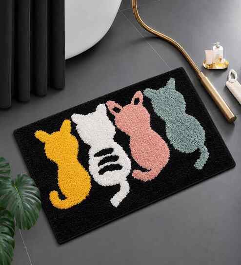 Multicolor Cats Microfibre 24X16 Inches Anti-Skid Bath Mat