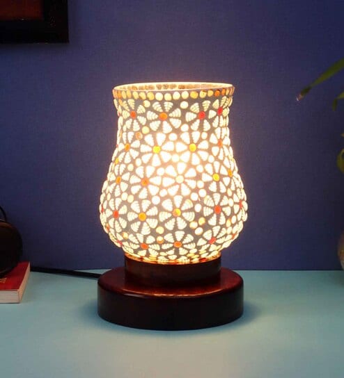 Multicolor Mosaic glass Table lamp with wood Base