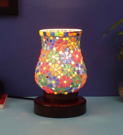 Multicolor Mosaic glass Table lamp with wood Base
