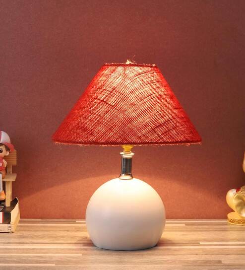 Multicolor Natural Fiber Shade Table Lamp With White Base By Foziq