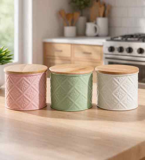 vareesha Multicolor Pastel Shades Metal Airtight Containers Set Of 3-picture-25