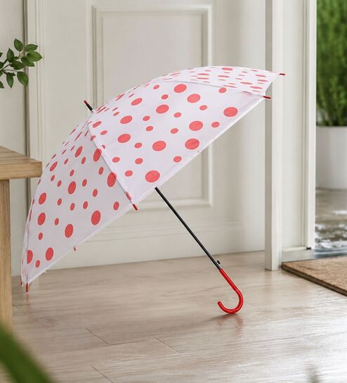 Multicolour Polka Dot Dome Umbrella with Long Handle for Men & Women   Windproof (Pack of 1)