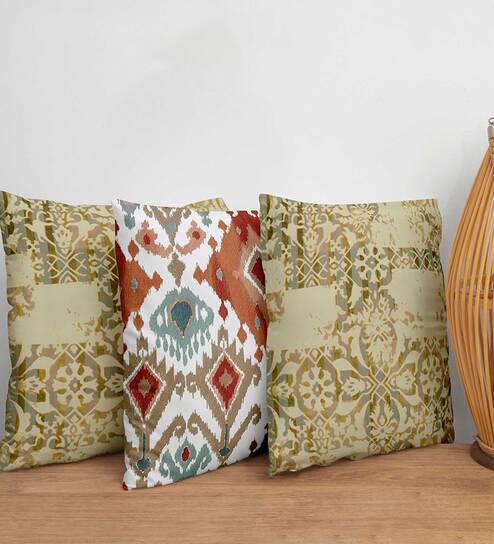 Multicolor Traditional Polycanvas 16 x 16 Inches Cushion Covers (Set of 3) by Zeba