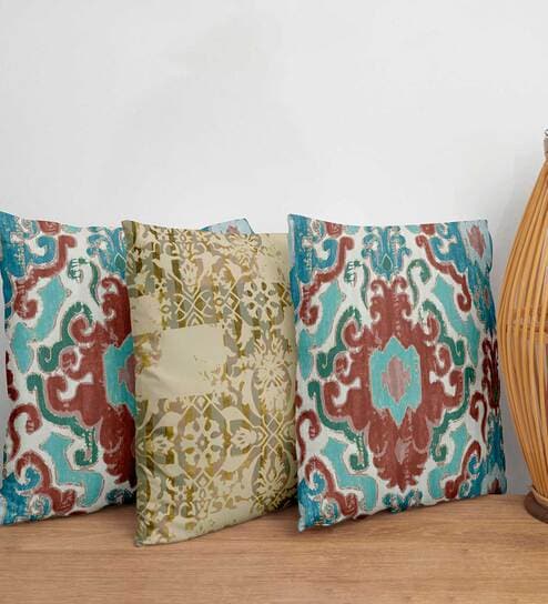 Multicolor Traditional Poly Canvas 16 x 16 Inches Cushion Covers (Set of 3) by Zeba