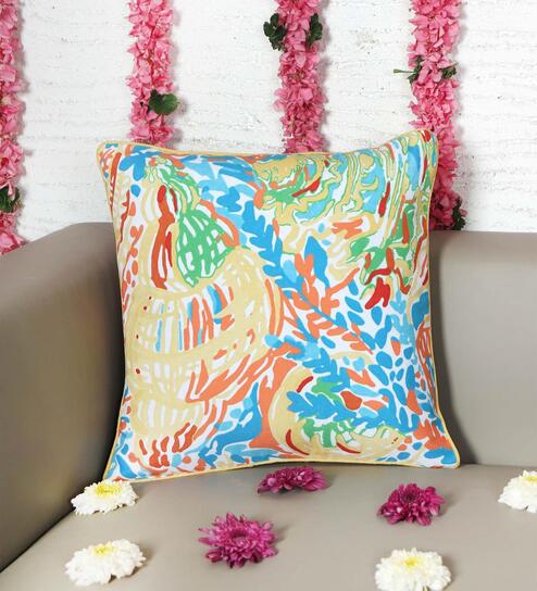 Multicolor Poly Cotton Abstract 16x16 inches Cushion Covers (1pc) by Zeba