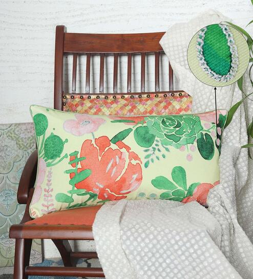 Multicolor Poly Cotton Floral 12x22 inches Cushion Covers (1pc) by Zeba