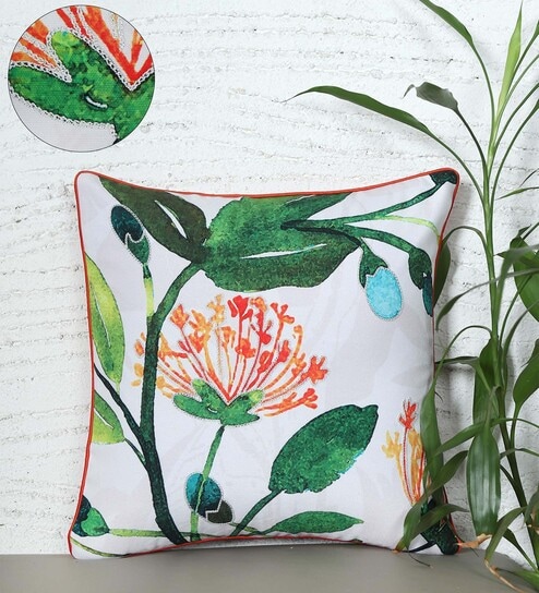 Multicolor Poly Cotton Floral 16x16 inches Cushion Covers (1pc) by Zeba