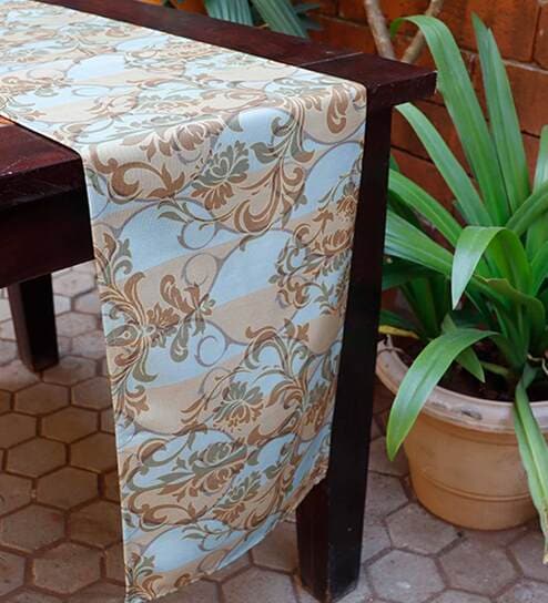 Cleome  (12x84) Blue & Brown Polycanvas Table Runner