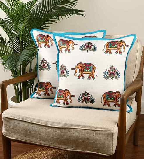 Multicolor Polyester  Printed 16x16 inches  Cushion Covers   Set of 2