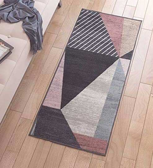 Grey Geometric Polyester 3 ft x 5 ft Machine Made Carpet by Status