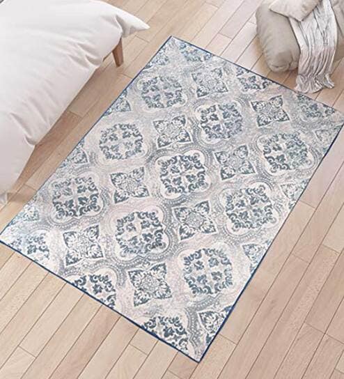 Grey Persian Polyester 4 ft x 6 ft Machine Made Carpet