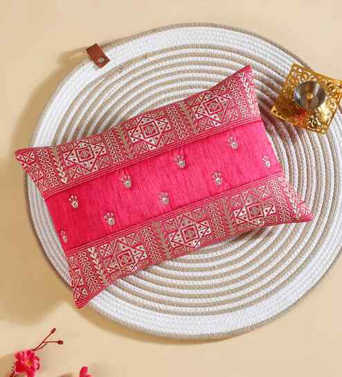 Pink Polyester Abstract 12X18 Inches Cushion Cover