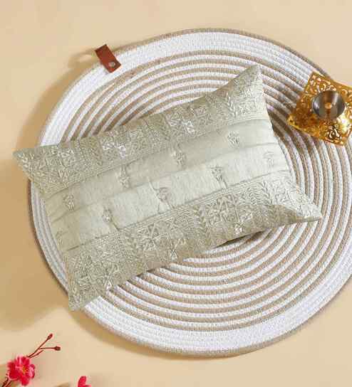 Silver Polyester Abstract 12X18 Inches Cushion Cover