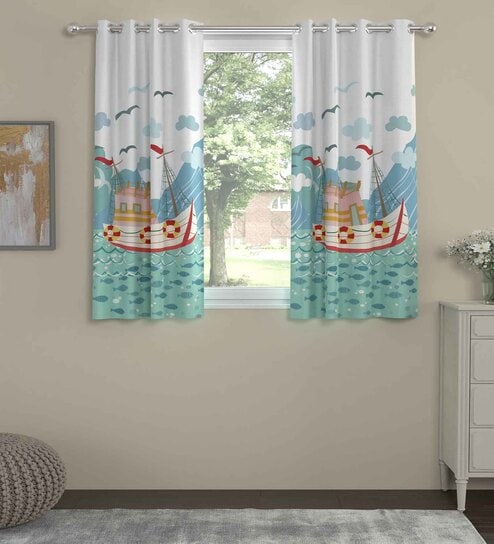 Multicolor Polyester Abstract 5ft Semisheer Eyelet (2 pc) Window Kids Curtain by ROSARAHOME
