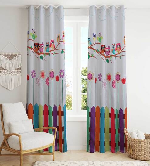 Multicolour Polyester Abstract 7 Ft Light Filtering Eyelet 1 Curtain By Bosk N Hosk