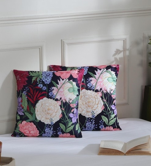 Multicolor Floral Bloom Polyester 16 x 16 Inches Cushion Covers (Set of 2)