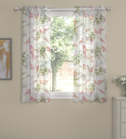 White Floral Polyester 5 Ft Sheer Eyelet Window Curtains (Set of 2) by ROSARAHOME