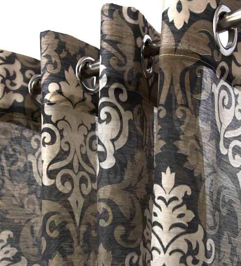 Brown Traditional Polyester 9 Ft Sheer Eyelet Door Curtains (Set of 2) by Cortina