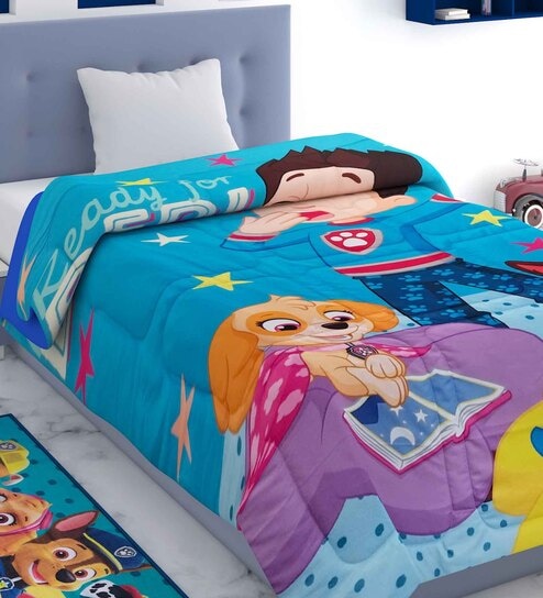 Blue Polyester Kids Printed Single Bed Comforter