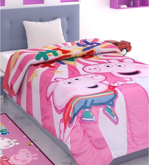 Pink Polyester Kids Printed Single Bed Comforter