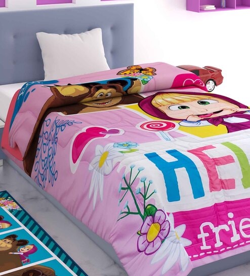 Pink Polyester Kids Printed Single Bed Comforter