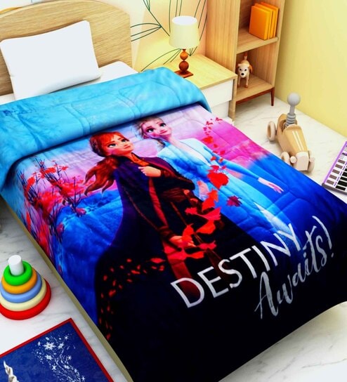 Blue Polyester Kids Printed Single Bed Comforter