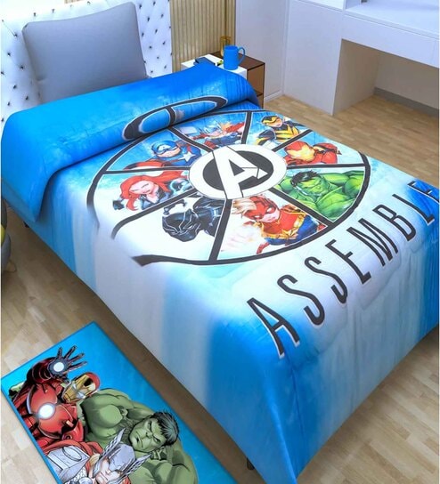 Blue Polyester Kids Printed Single Bed Comforter