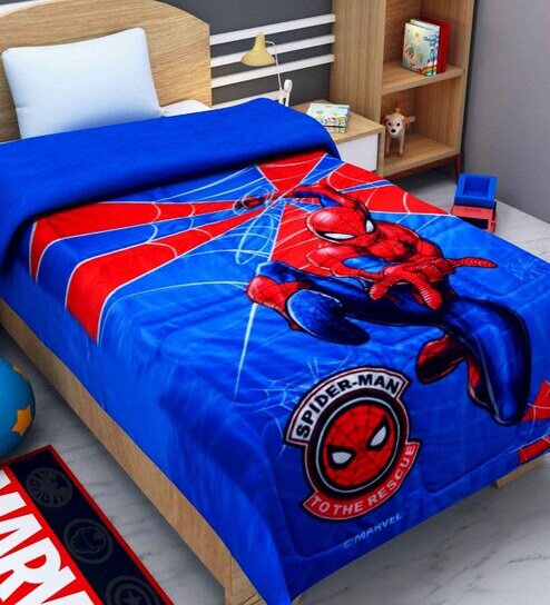 Blue Polyester Kids Printed Single Bed Comforter