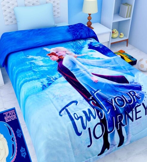 Blue Polyester Kids Printed Single Bed Comforter