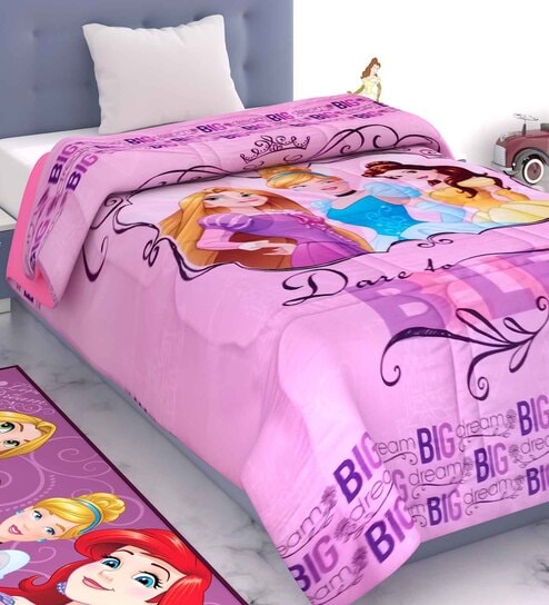 Pink Polyester Kids Printed Single Bed Comforter