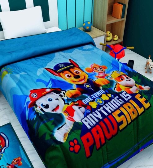 Blue Polyester Kids Printed Single Bed Comforter