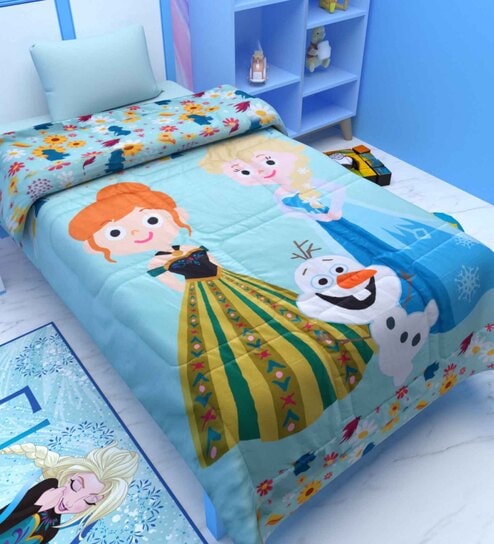Blue Polyester Kids Printed Single Bed Comforter