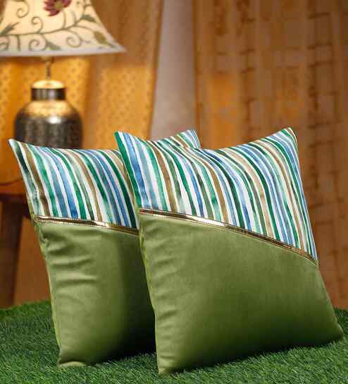 Multicolor Polyester Striped 16X16 Inches Cushion Covers (Pack of 2)