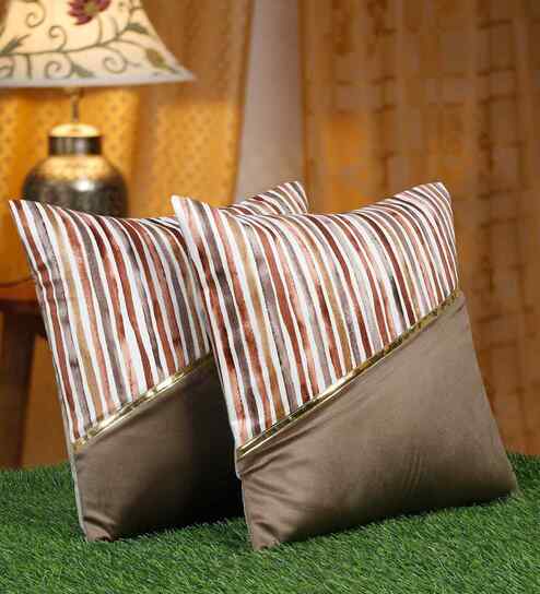 Multicolor Polyester Striped 16X16 Inches Cushion Covers (Pack of 2)