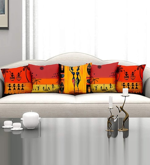 Multicolor Polyester Traditional 16x16 inches Cushion Covers (Pack of 5)