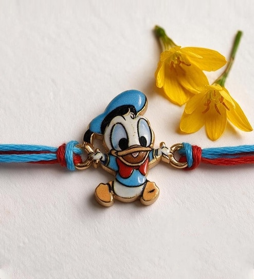 Multicolor Premium Kids Donald Duck Handmade Rakhi With Anchor Non-Bleeding Cotton Thread