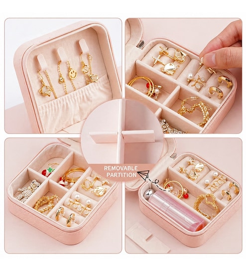 Multicolor PU Leather Travel Jewelry Organizer Box (Peach & Blue Assorted)