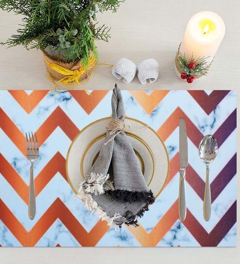 Zig Zag Magic (18x12) White & Brown Rubber (Set of 5) Table Linen Set