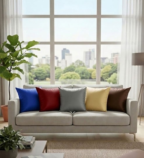Multicolor Satin Solid 40x40 inches Cushion Covers Set of 5