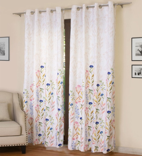 Multicolor Floral Polyester 9 Ft Semisheer Eyelet Door Curtains (Set of 2) by ROSARAHOME