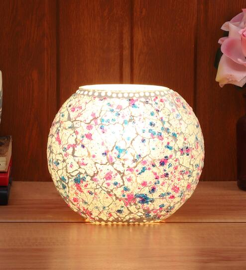 Durham Multicolour Glass Shade Table Lamp With Glass Base by Foziq