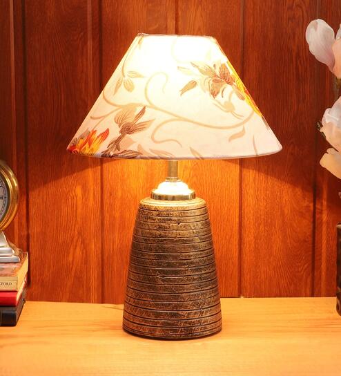 Multicolor Shade Table Lamp With Brown Base