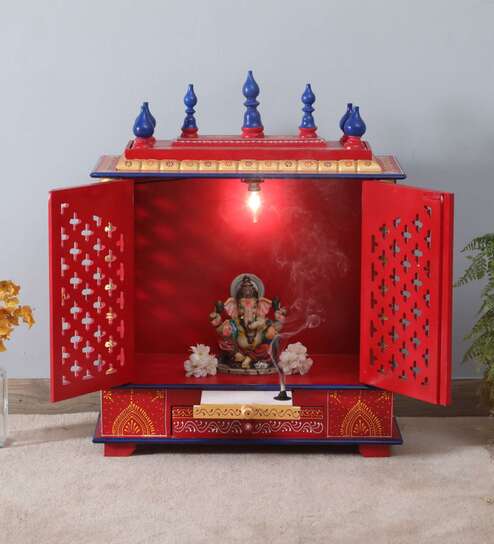 Sheesham Wood and MDF Floor Rested Mandir With Door