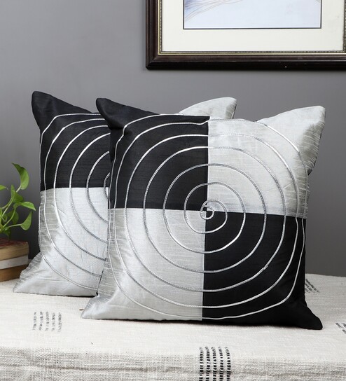 Multicolor Silk Geometric 16x16 inches Cushion Covers (Pack of 2)